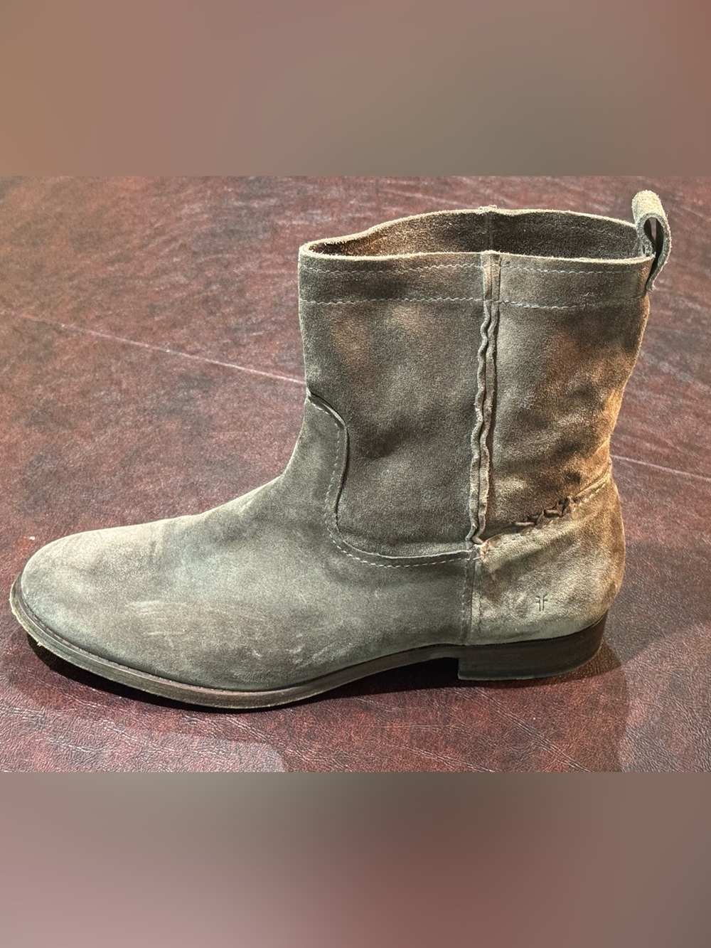 Frye Suede Mid-Calf Heeled Boot in Taupe